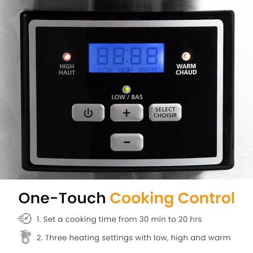 SUNVIVIPRO Programmable Slow Cooker, Multi-Cooker with 2 in 1 Silicone Slow Cooker Liners, 6 QT Food Warmer with Digital Timer, 3 Adjustable Temp & Dishwasher Safe Parts, Stainless Steel, Silver