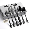 48 PCS NO-FADING Black Silverware Set with Steak Knives - KIKCOIN Food-Grade Stainless Steel Flatware Set for 8 - Mirror Polished Cutlery Set, Titanium Black Finish, Rust Resistant & Dishwasher Safe