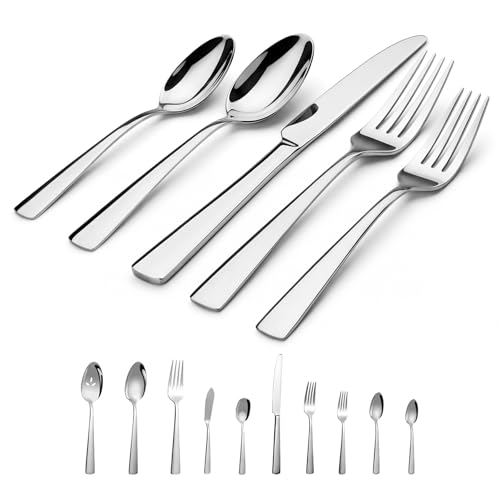 45-Piece Flatware Sets, Silverware Set for 8, Durable Stainless Steel Tableware in Ergonomic Design Size and Weight, Kitchen