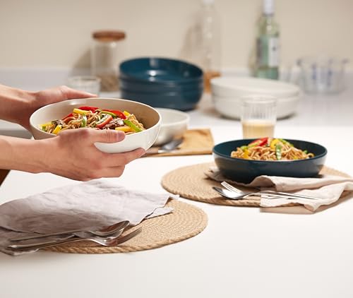 KooK Pasta Bowl, Salad Bowls, Bowls, Serving Bowls, Soup, Ceramic, Large Capacity, Microwave & Dishwasher Safe, Set of 4, 40 Oz, (White)