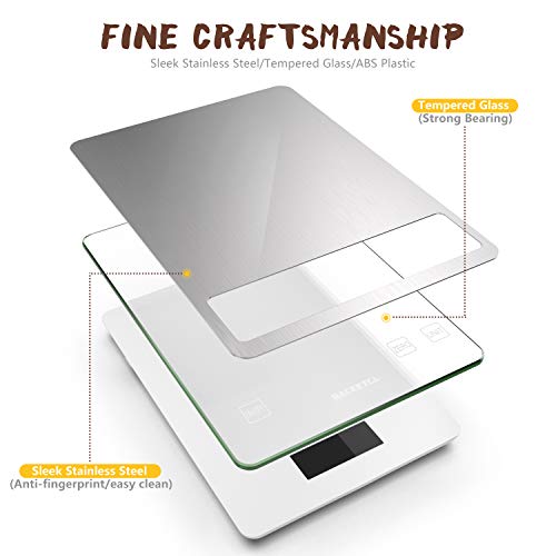 BACK KTCL''Cooking Master' 22lb Digital Kitchen Scale,Food Scale Measures in Grams and Ounces for Weight Cooking Baking,1g/0.1oz Precise Graduation,Stainless Steel and Tempered Glass