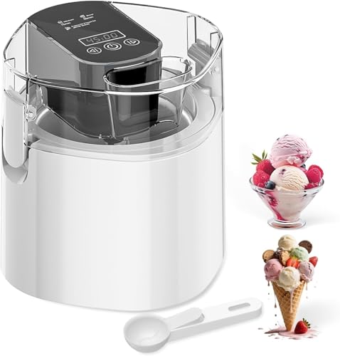 Ice Cream Maker, 1.5-Qt Ice Cream Machine and Frozen Yogurt Machine, 1.5-Qt Insulated Freezer Bowl, LCD Screen and Timer, Quick Results, Easy to Operate and Clean