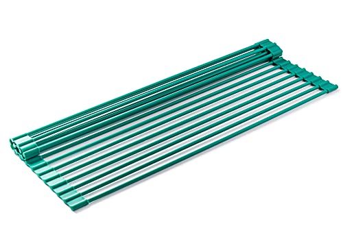 Bellemain Dish Rack Over Sink, Roll Up Dish Drying Rack | Silicone & Stainless Steel Dish Drainer, Dish Drying Mat, Space Saving Drying Rack (Green, Medium)