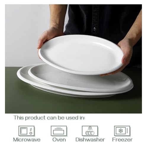 DOWAN Large Serving Platter, 16"/14"/12" Oval Platters Oven Safe, White Serving Plates for Wedding Decor, Ceramic Serving Dish for Entertaining Food, Set of 3