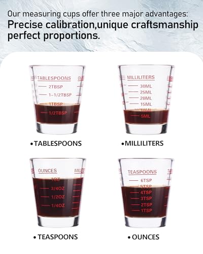 SAIAOKJ Shot Glasses Measuring Cup Set 2PACK Espresso Shot Glasses Liquid Heavy Glass 26-Incremental Measurement 1 OZ, 2 TBS, 6 TSP, 30 ML Kitchen Tools (Red)