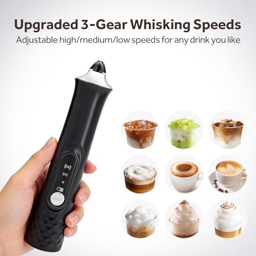 Milk Frother Handheld Rechargeable, Frother Wand Coffee Drink Mixer Electric Whisk 3 Speed Adjustable, Detachable with 3 Stainless Whisks, Hand Mixer for Lattes Cappuccino Hot Chocolate Matcha Egg