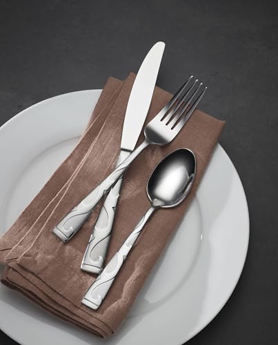 Oneida Silverware Set For 8, Tuscany 45-Piece Everyday Flatware Set with Serving Utensils, Service For 8, 18/0 Stainless Steel, Dishwasher Safe, Knives Spoons And Forks Sets, Dining (Silver, 45 Piece)