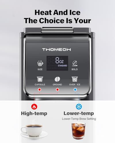 TWOMEOW K Cup Coffee Maker With Bold Setting, Single Serve Hot & Iced Coffee Maker for K-Cup and Grounds, 52 Oz Removable Water Tank, 6 to 14oz Brew Size, Pod Coffee Machine With Reusable Filter, Gray