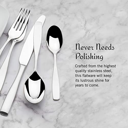 Mikasa Satin Loft 65-Piece Flatware Set, Service for 12, 18/10 Stainless Steel Silverware with Satin Finish, Includes Serving Utensils, Dishwasher Safe