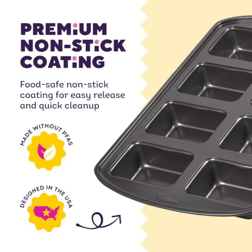 Wilton Gold Non-Stick Bakeware Mini Loaf - Baking Pan for Mini Banana Breads, Cakes & More - Made Without PFAS - Offers Even Heat Distribution & Hassle-Free Cleaning - 15 x 10 x 1.6 Inch, 8 Cavity