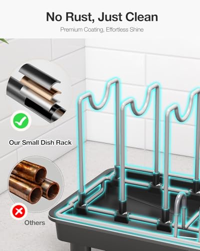 Nfnoyp Small Dish Drying Rack Carbon Steel Dish Rack Rustproof for Kitchen Counter Compact Dish Drainer with Adjustable Slots for Small Kitchens & Apartments 16.5×6.5×7inch Black