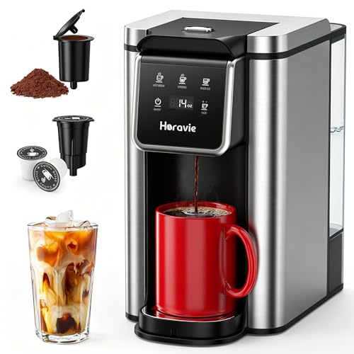 Horavie Single Serve Coffee Maker for K-Cup Pod and Grounds, Hot & Iced Coffee Maker, Strong Button