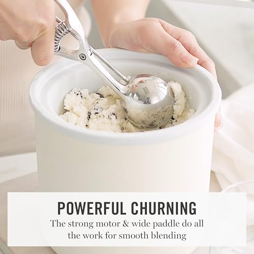 Martha Stewart Ice Cream Maker, 2 Quart Double-Insulated Freezer Bowl, Sorbet & Frozen Yogurt, Ready in 20 Minutes, Mix-Ins Chute, Easy to Clean, Linen Cream