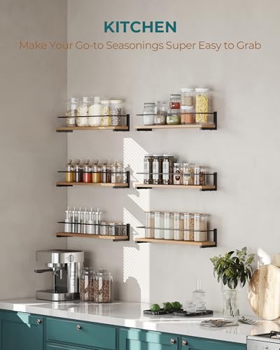 OROPY Spice Rack Wall Mounted, Rustic Wood Hanging Rack for Over The Stove, Kitchen Wall, 4 Pack