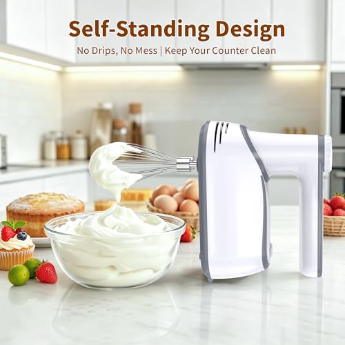 binROC Cordless Electric Hand Mixer, 12-Speed with Storage Case, White