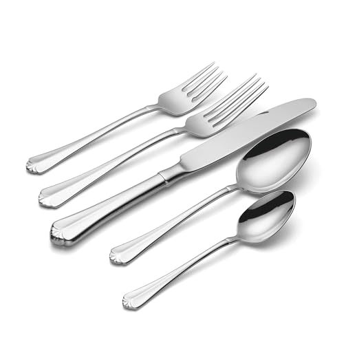 Oneida Silverware Set For 8, Juilliard 45-Piece Fine Flatware Set with Serving Utensils, Service For 8, 18/10 Stainless Steel, Mirror Finish, Dishwasher Safe,Knives Spoons & Forks Set(Silver 45 Piece)