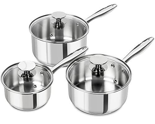MICHELANGELO Stainless Steel Saucepan Set with Lids 1QT & 2QT & 3QT, Stainless Steel Sauce Pot Set 6pcs, Induction