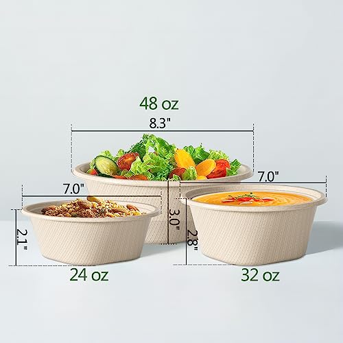 Homestockplus 48 Oz Disposable Bowls - Heavy Duty and Compostable Bowl - Made from Sugarcane and Bamboo Fibers, Microwave Safe - Large Paper Bowl for Soup, Salad, Ramen, Popcorn, etc. [50 Pack]