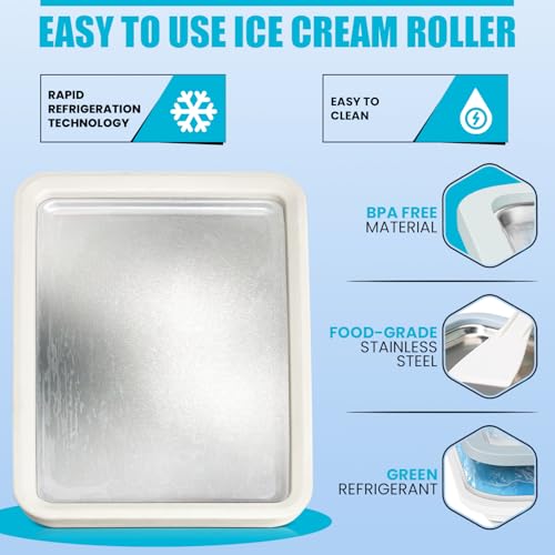 Extra Large Rolled Ice Cream Maker (14"x10") - Make Instant IceCream w/the Family - Manual Roll Your Own IceCream - Roll Ice Cream Tray