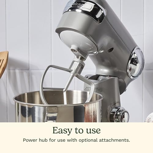 Cuisinart Stand Mixer, 12 Speeds, 5.5-Quart Mixing Bowl, Chef's Whisk, Flat Mixing Paddle, Dough Hook, and Splash Guard with Pour Spout, Silver Lining, SM-50BCNAS, Silver Lining