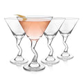 Libbey Z- Stem Martini Glasses Set of 4, Quirky, Twisted Martini Cup Set, Tall Cocktail Glasses Set for Bachelorette, Housewarming, Parties and More