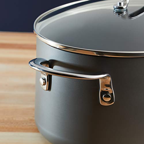 Rachael Ray Cookware, Professional Hard Anodized Nonstick Cookware Oval Pasta Stockpot and Braiser, 8-Quart, Gray