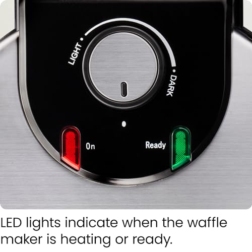 Chefman Rotating Belgian Waffle Maker, 180° Flip Iron w/ Non-Stick Plates, Adjustable Timer, Locking Lid, & Drip Plate, Space Saving Storage, Mess-Free Breakfast, Stainless Steel/Black