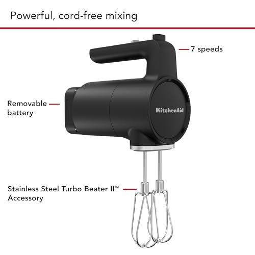 KitchenAid Go Cordless Hand Mixer, Metal - KHMR762, Black Matte
