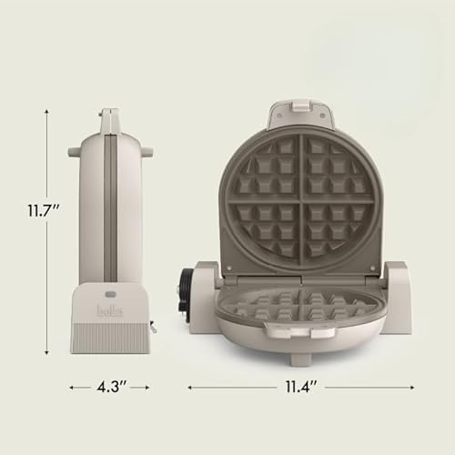 bella Flip-n-Store Waffle Maker with EverGood™ Ceramic Nonstick Coating, Fits-anywhere™ Kitchenware, Power Indicator Light, Cool Touch Handle & Cord Wrap, 7” Wide & 1" Deep Plates, 1000 Watt, Oatmilk