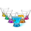 JoyJolt Hue 7.5oz Martini Glasses, Cocktail Glassware Set of 6, Colored Glass Base, Stemless Drinking Glasses for Margarita, Bar, Shrimp Cocktail, Juice