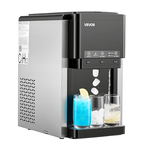 VEVOR Water Dispenser with Ice Maker, 3-in-1 Countertop Water Dispenser, 35 LBS/24H, 12 Cubes/7 Min Fast Ice Making with 4 LBS Storage, Bullet/Crushed ICES & Cold-Water, for Home, Kitchen, Party