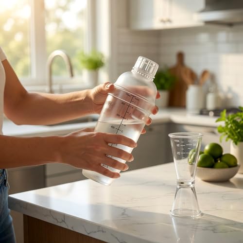 Homestia 3 Pack Plastic Cocktail Shaker Set - 24oz 700ml Drink Mixer with Built-in Strainer Extra Cap, Recipes Book, Leakproof Bartender Kit for Cocktails, Boba Tea, Milkshakes