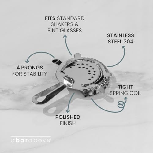 A Bar Above Cocktail Strainer, 4-Prong Bar Strainer with High Density Spring for Smooth Pouring, Fits Boston Shaker Tins and Mixing Glasses, Bar Essentials for Home Bartenders and Pros, Antique Copper