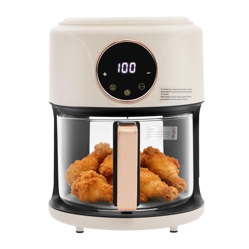 Tiozuiu 8-in-1 Glass Air Fryer, 4.5Qt Capacity Non Toxic Air Fryer, 360° Viewable Bowl, Touchscreen