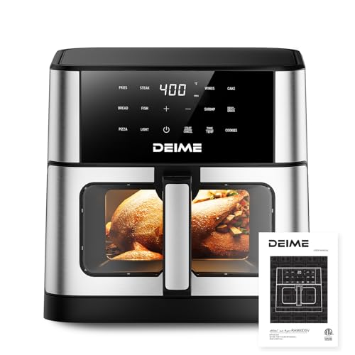 DEIME Air Fryer 10.2 QT, 1700W Large Capacity with 10 Preset, Visual Cooking Window, Non-Stick Basket, Recipe Included (Silver)