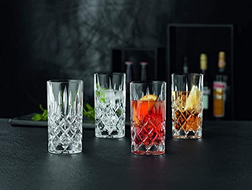 Nachtmann Noblesse 13 oz Crystal Glass Long Drink, Set of 4 – 6" Cut Crystal Lead-Free Highball Glasses for Cocktails, Sparkling Drinks & Beverages – Machine-Made Barware for Tabletop Use