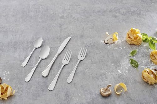 Oneida Silverware Set For 8, Flight 45-Piece Everyday Flatware Set with Serving Utensils, Service For 8, 18/0 Stainless Steel, Dishwasher Safe, Knives Spoons and Forks Set, Dining (Silver, 45 pieces)