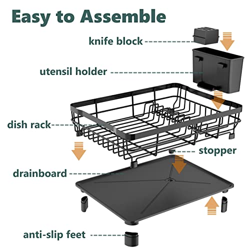 AIDERLY Metal Dish Drying Rack Automatic Drainage, Black, Large
