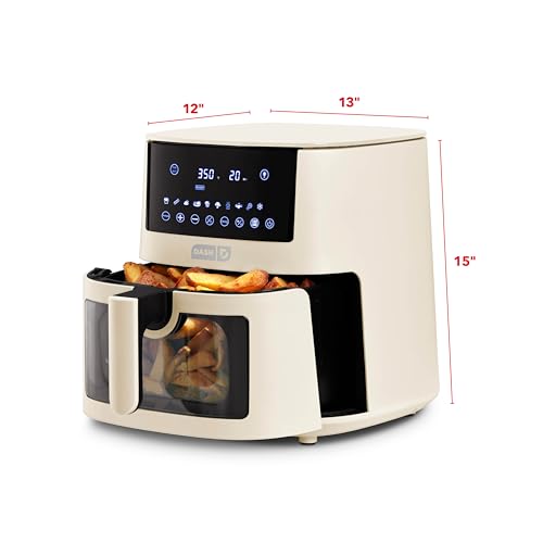 Dash Clear View Digital Air Fryer - Has AirCrisp® Technology - For Family-Sized Meals - Digital Touchscreen & Extra-Large Crisper Drawer - 7 Quarts - Cream