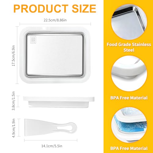 KeyDoors Rolled Ice Cream Maker with 2 Scrapers Food Grade Stainless Steel rolled ice cream tra for Frozen Yogurt/Slushie Birthday Gift Homemade DIY for Fun Parent-Child Activities Families (White)