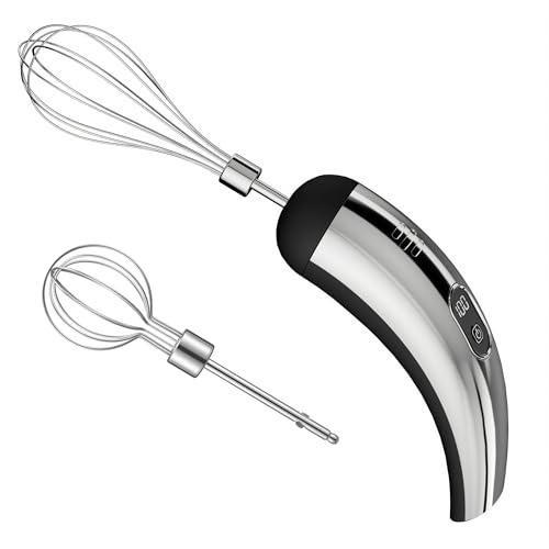 Wynboop Mini Cordless Hand Mixer, 5-Speed Electric Whisk with Digital Display, USB-C Rechargeable & Silent, Portable for Drinks, Breakfast & Baking(Black)