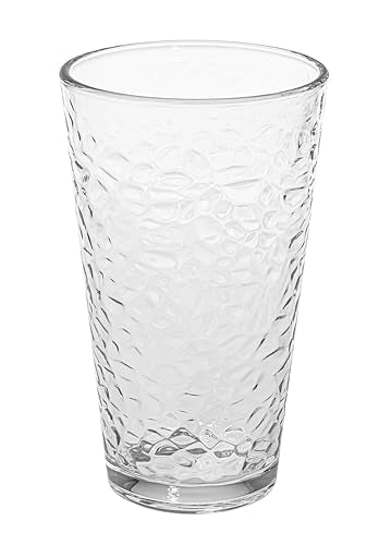 Le'raze Set of 10 Hammered Glass Cups, Clear Heavy Base Drinking Glasses