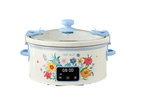 Pioneer Woman Stunning 6-Quart Programmable Portable Slow Cooker with Touchscreen, Locking Lid, Durable Stoneware- Floral