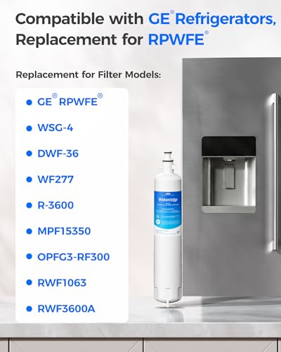 Waterdrop WD-F19C Replacement for GE® RPWFE®, RPWF (Built-in CHIP) Refrigerator Water Filter, Compatible with GFE28GYNFS, GFE28GELDS, PFE28KELDS, PFE28KYNFS, GFD28GELDS, PWE23KELDS, 2 Filters