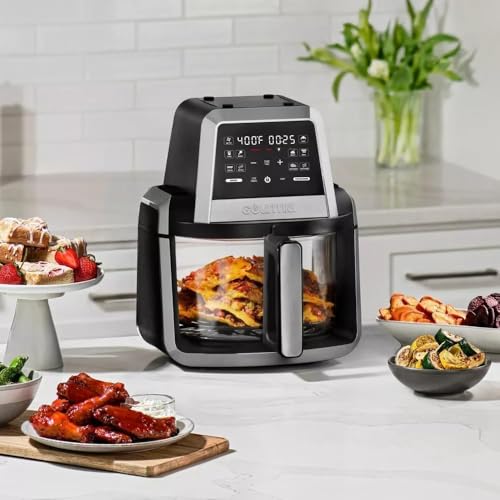 Gourmias 7 Qt Foldable Digital Air Fryer – 10 Presets, Guided Cooking, XL Capacity, Touch Controls, Nonstick Basket, Oil-Free Frying, Black