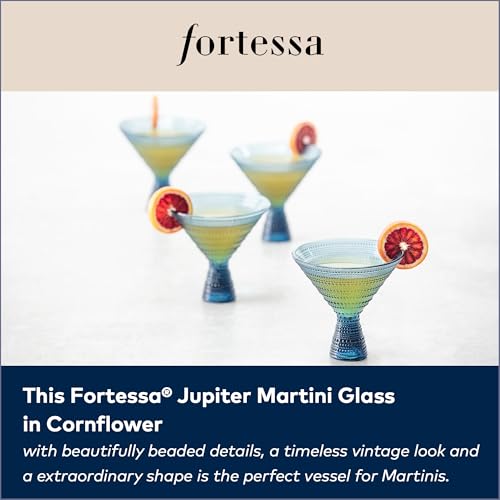 Fortessa Jupiter Beaded Hobnail Glass, 11.5 Ounce Martini (Set of 4), Cornflower Blue