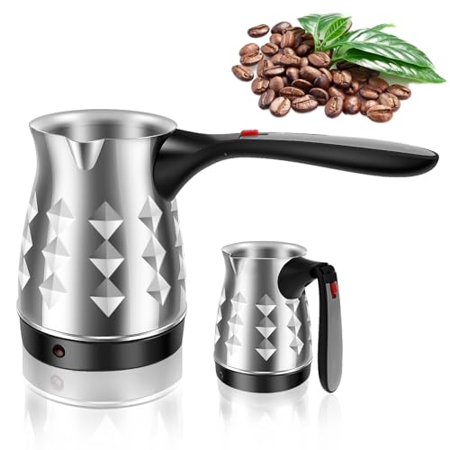 LYIYEYAN Turkish Coffee Maker, Stainless Steel 500ml Turkish Coffee Machine with Folding Handle, 5 to 6 Cups Capacity Turkish Coffee Pot, Electric Coffee Tea Warmer Kettle for Home Travel (Diamond)