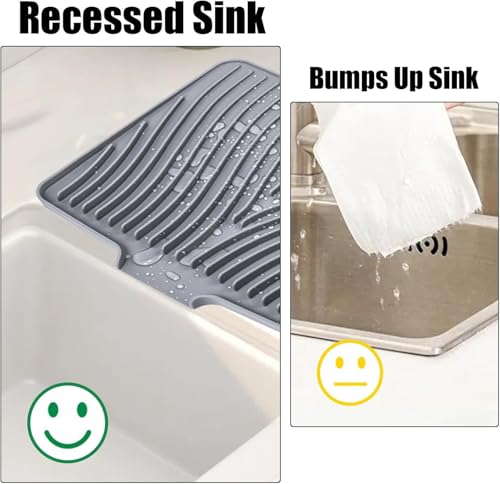 TIKNIK Silicone Dish Drying Mat for Kitchen Counter - Heat Resistant & Non-Slip Dish Drain Pad with Built-In Drain, Dishwasher Safe, Quick-Dry, Hangable & Roll-Up for Storage, Grey-1pcs, 16" x 12"