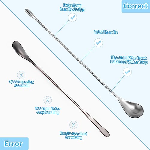 6 Pcs 12 Inch Bar Mixing Spoon Cocktail Spoon Stainless Steel Bar Long Spoon With Spiral Pattern