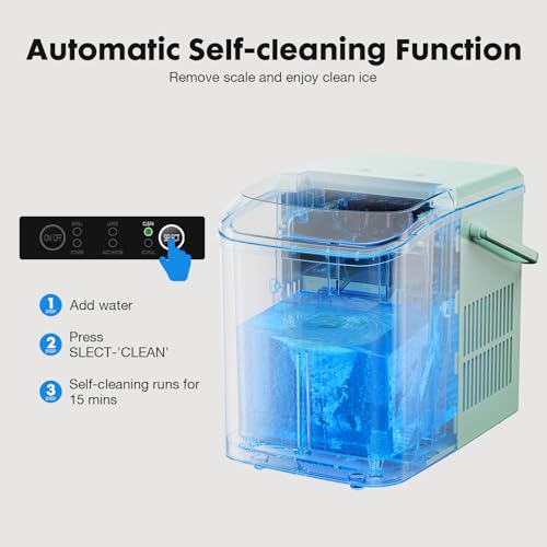 Sweetcrispy Countertop Ice Maker with Scoop, Basket and Handle, Portable Ice Machine 9 Cubes Ready in 6 Mins, 26.5lbs in 24Hrs, 2 Sizes for Home Kitchen Office Bar Party, Green